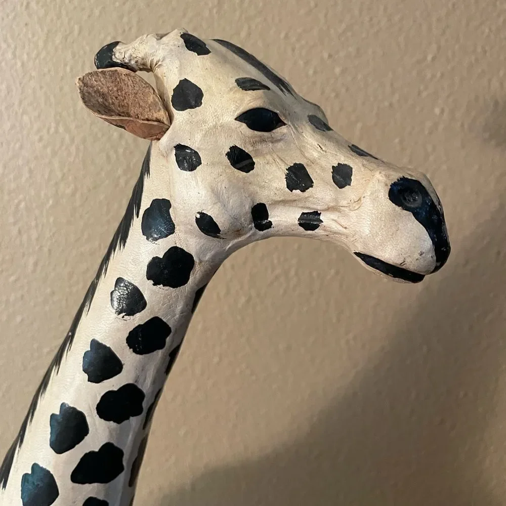 Giraffe Leather Wrapped Old 19 inches Tall Decorative Giraffe